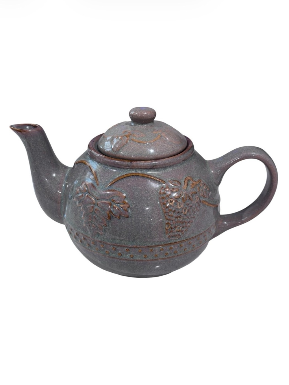 Stone Wear Pottery Tea Pot Raised Design Gold Trim Accents T-Pot French Country